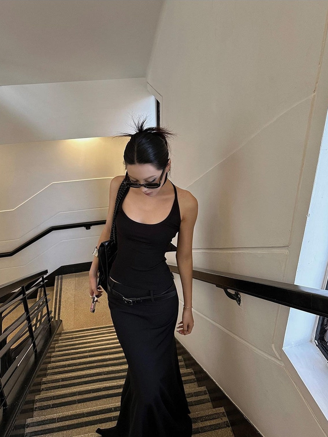 Fanptntox Black Tailored High Waist Slim Fit Long Solid Women's Mermaid Skirts