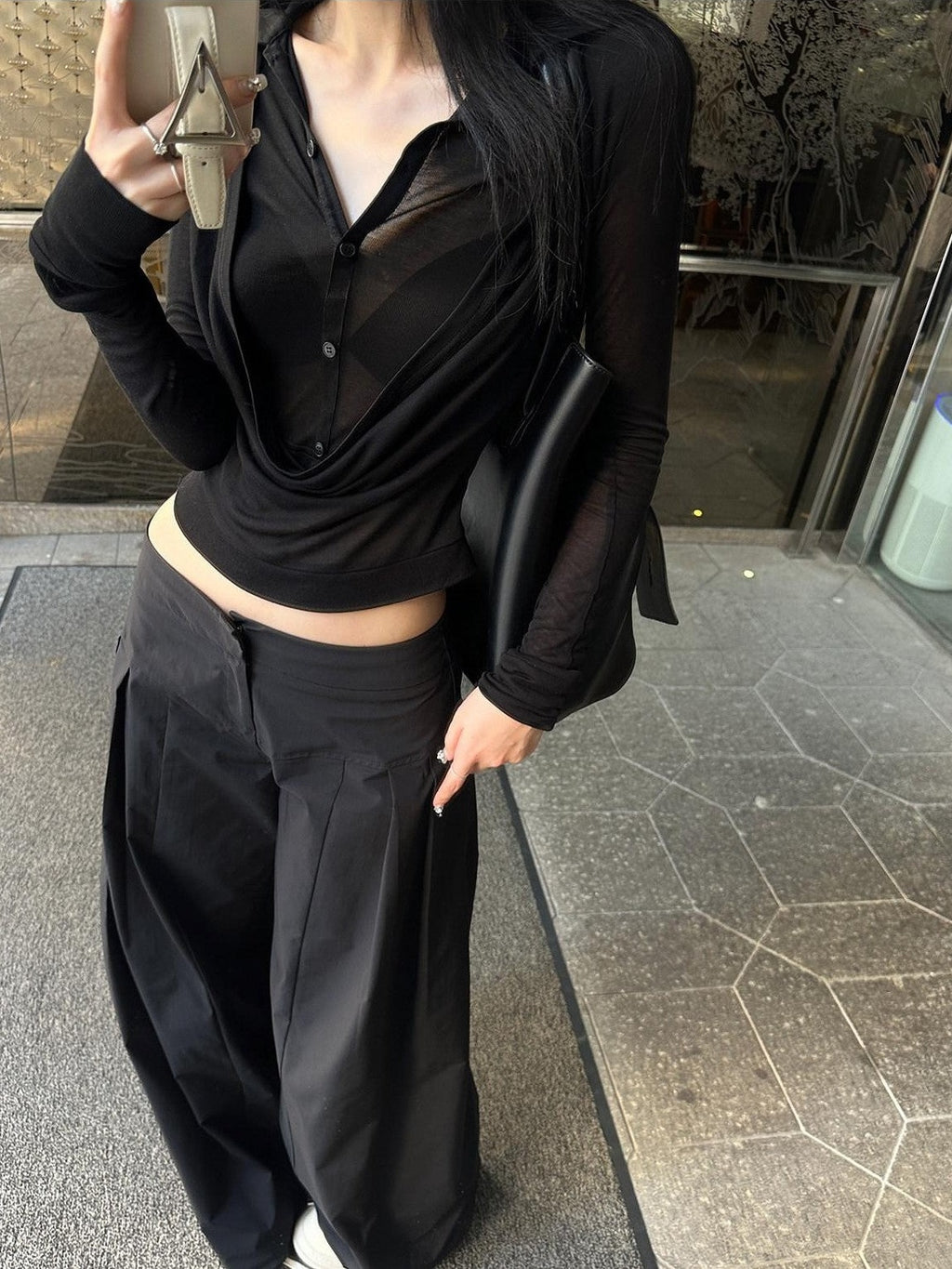 Fanptntox Parachute Paperbag Cargo Low Waist Women's Other Fabric Wide-leg Pants