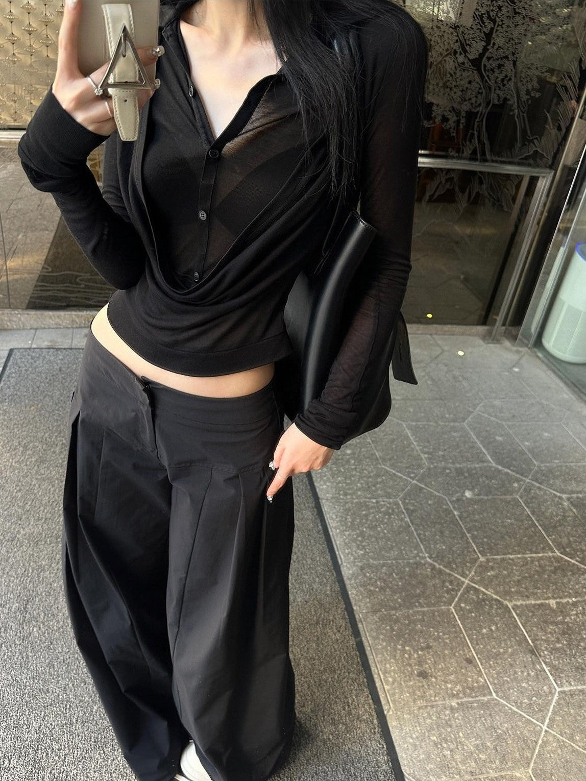 Fanptntox Parachute Paperbag Cargo Low Waist Women's Other Fabric Wide-leg Pants