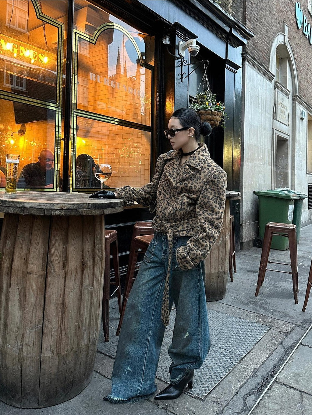 Fanptntox Distressed Faded Loose Straight High Waist Women's Denim Wide-leg Jeans