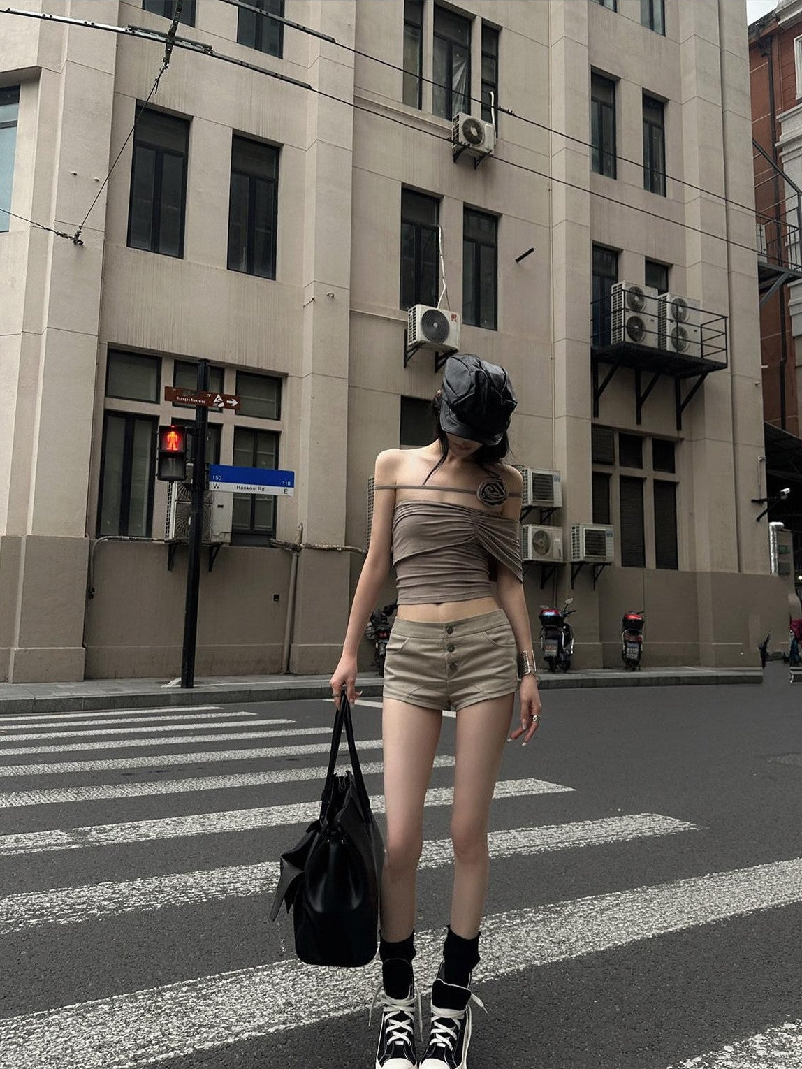 Fanptntox Sexy Low Rise Slim Fit Western Street Women's Other Fabric Hot Pants