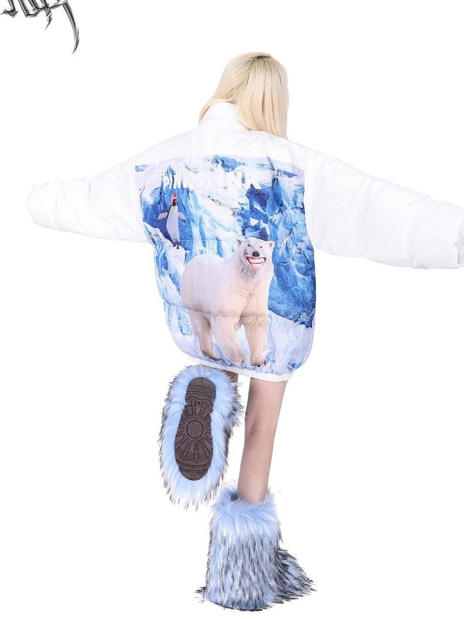 PINKSPINK Snow Mountain Polar Bear Print Stand Collar Women's Cotton Padded Puffer Jackets