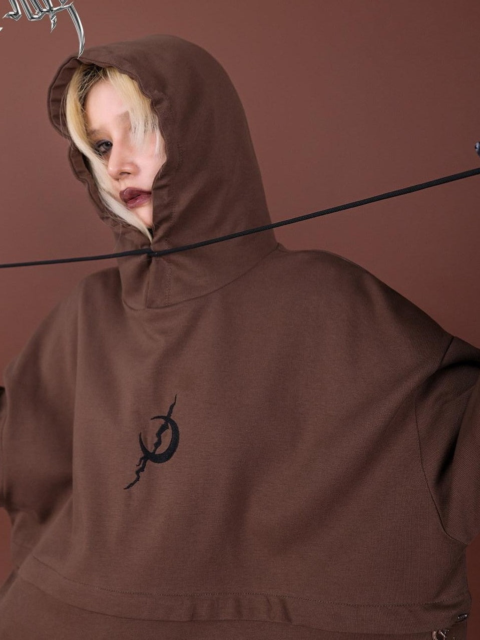 PINKSPINK Brown Embroidered Hooded Zip Convertible Women's Cotton Matching Skirt Sets