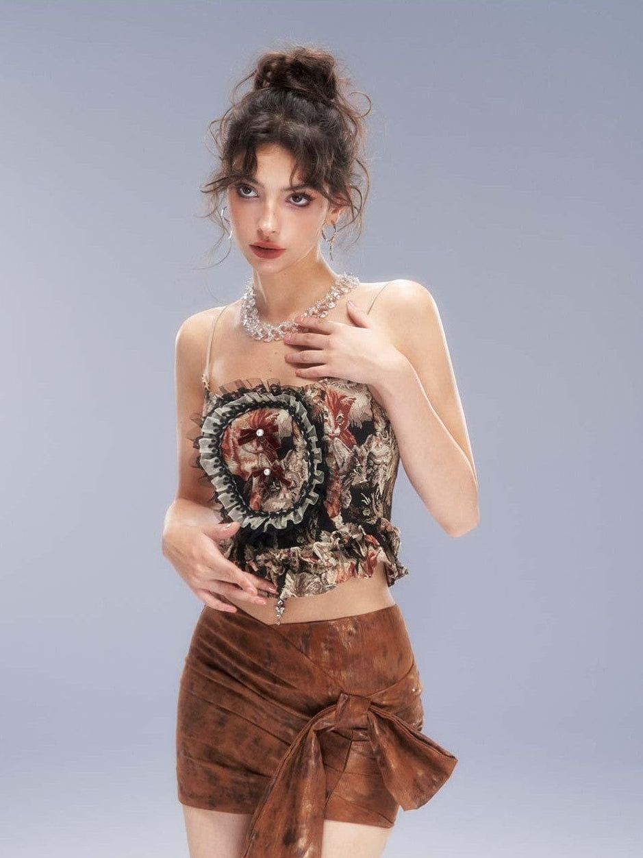 Tut tuto Baroque Cat Print Bandeau Big Bow Women's Polyester Matching Skirt Sets