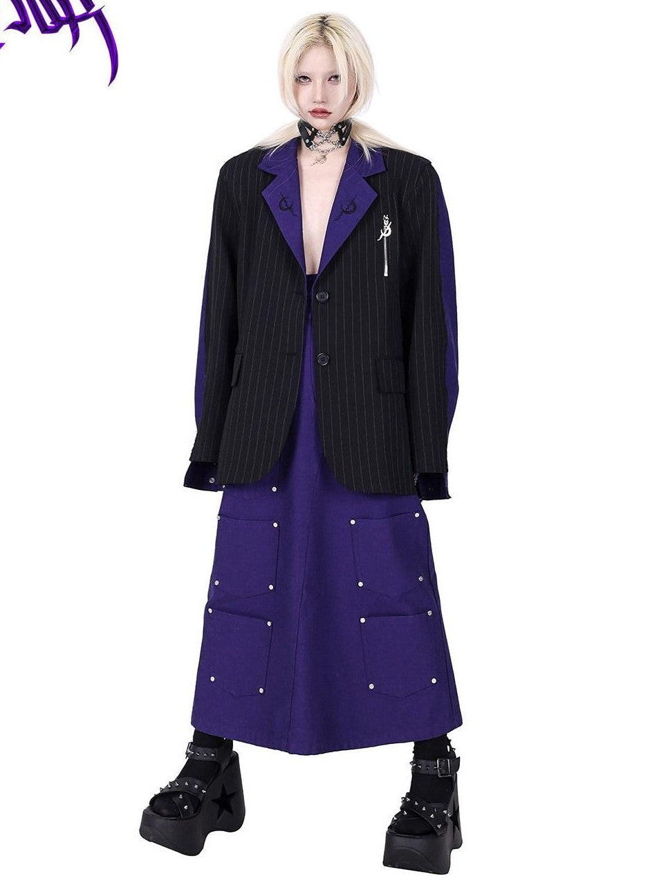 PINKSPINK Dreamy Purple Patchwork Embroidered Sculpted Women's Polyester Blazers
