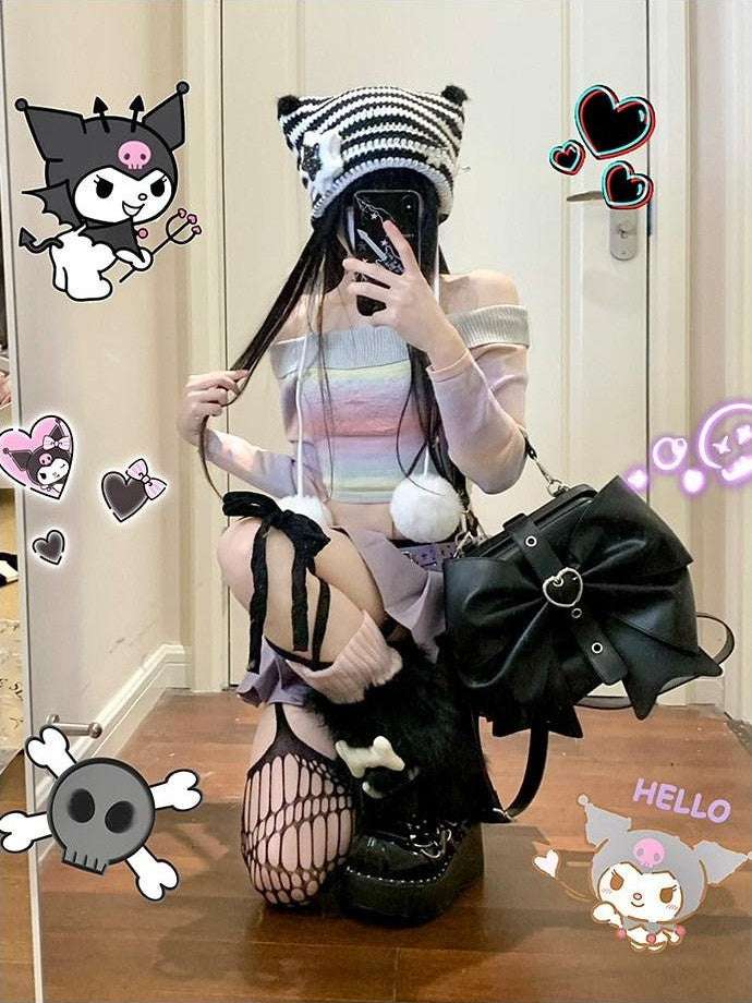 Kyouko Baby Colorful Butterfly Bardot Knit Spliced Skirt Women's Cotton Matching Skirt Sets