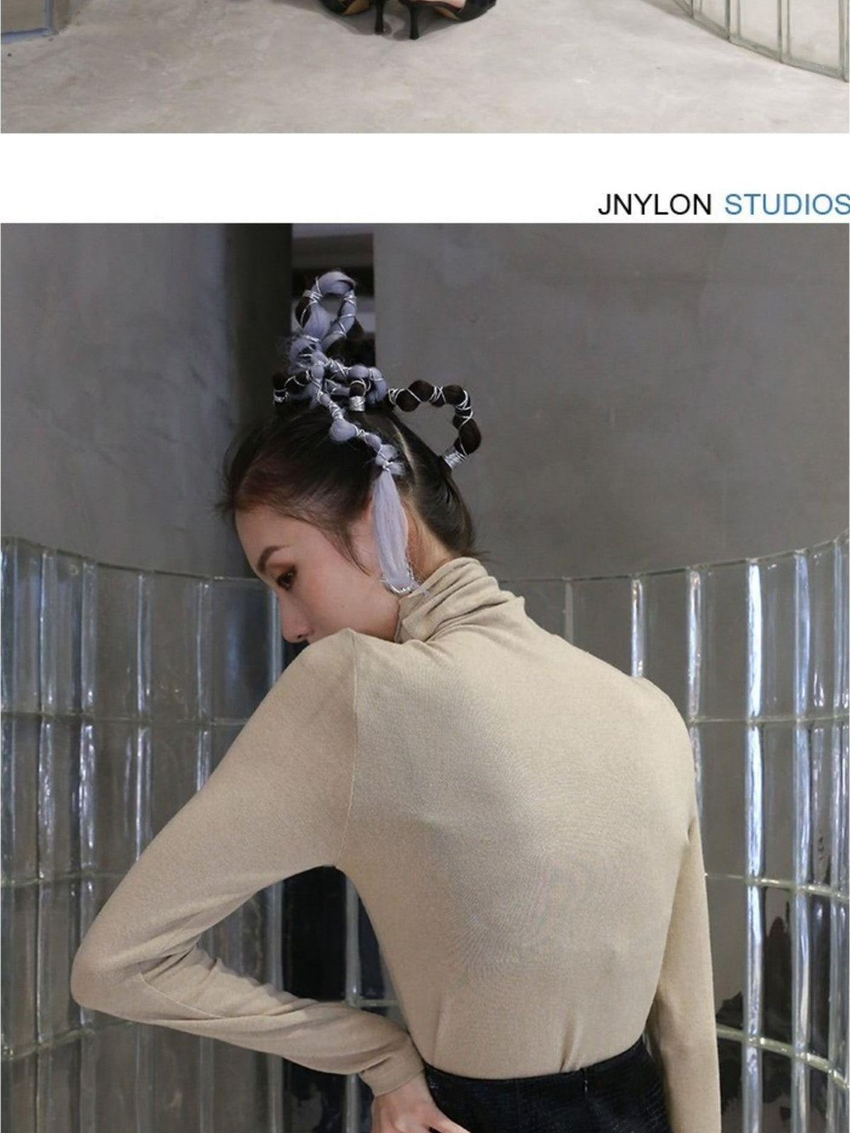 Jnylon studios Letter Print Slim Fit Turtleneck Women's Long Sleeve T-shirts