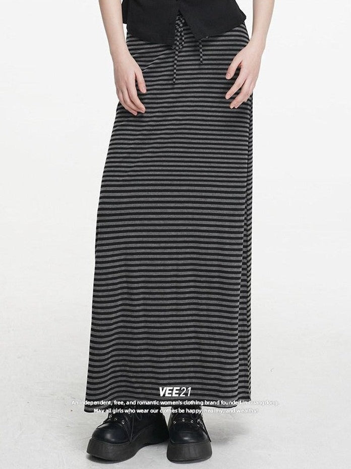 VEEMIX Striped Tie Waist Slim H Women's Polyester Rayon Blend Bodycon Maxi Dresses