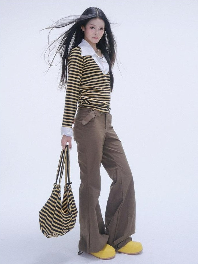 GGLOYDIUS Silver Ring Utility Cargo High Waist Women's Cotton Wide-leg Pants