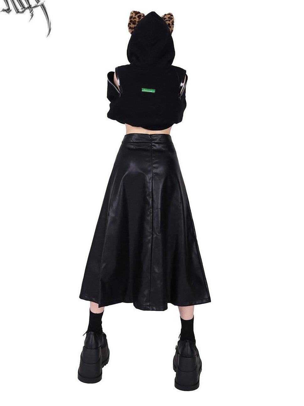 PINKSPINK Rock Colorblock Zipper Lettering Aline Women's Faux Leather Skirts