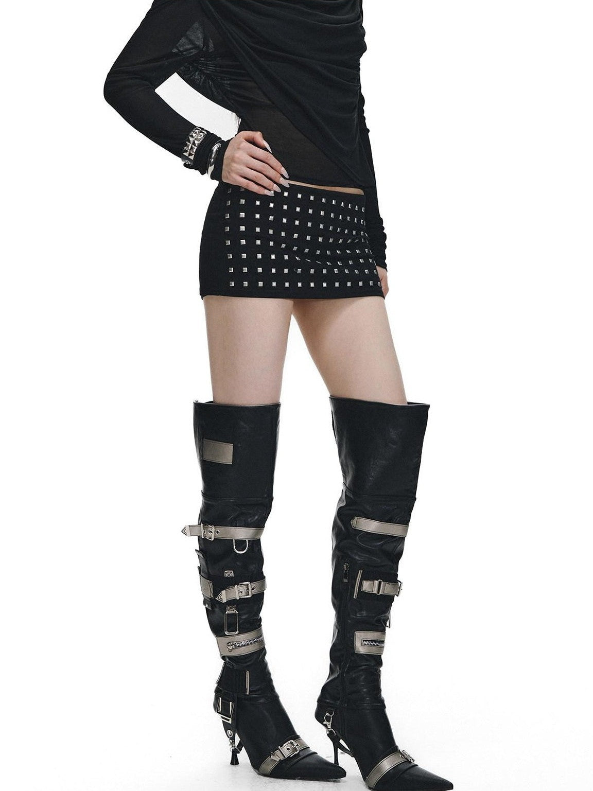 Fanptntox Black Rhinestone Tie V-neck Slim Women's Tencel Low Waist Matching Skirt Sets