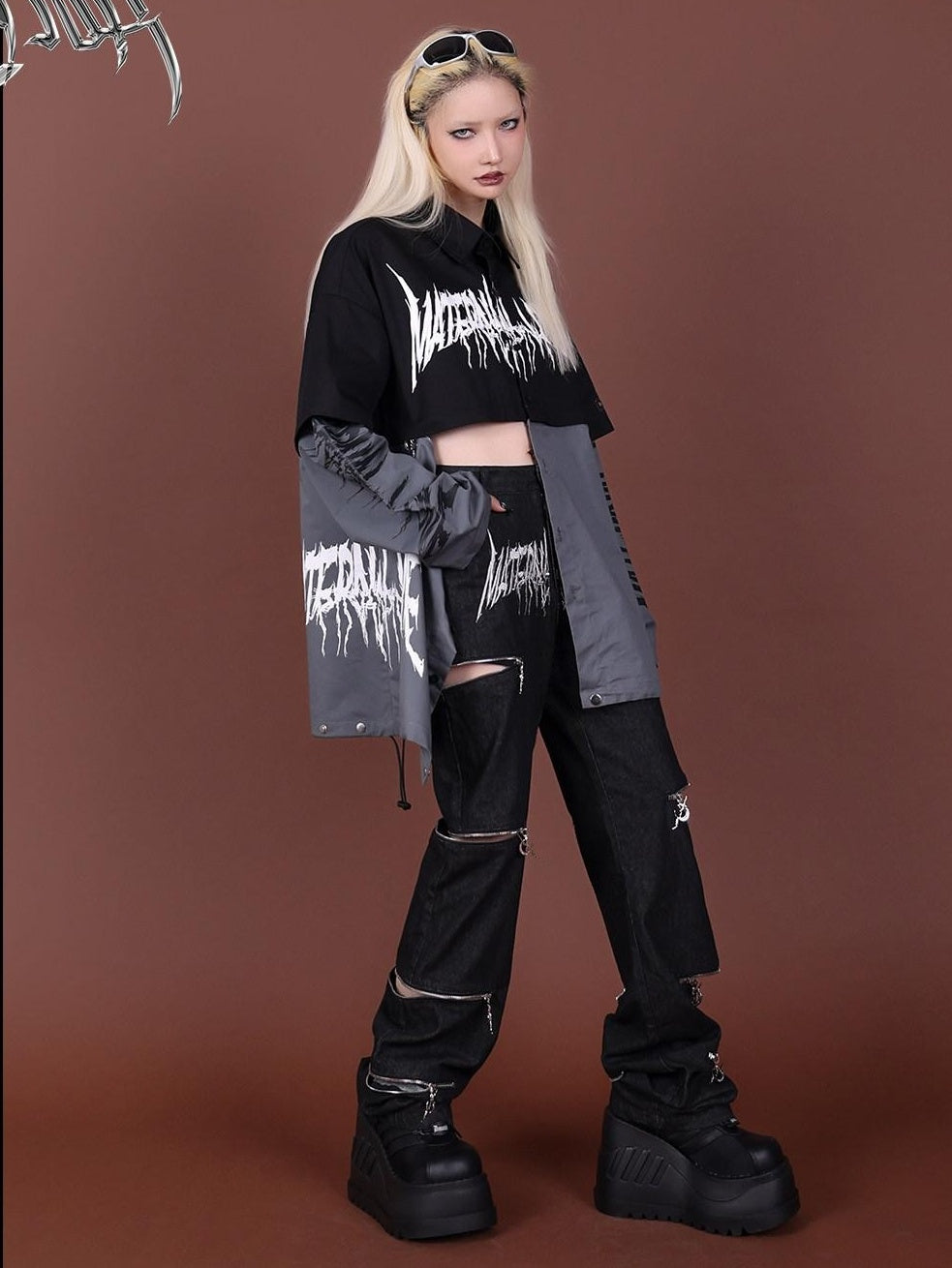 PINKSPINK Colorblock Printed Convertible Oversized Polo Women's Matching Skirt Sets