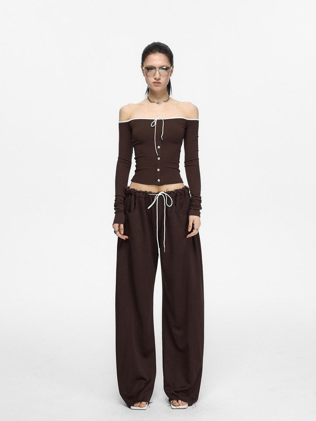 Fanptntox Satin Brushed Raw Hem Wide Leg Women's Viscose Drawstring Pants