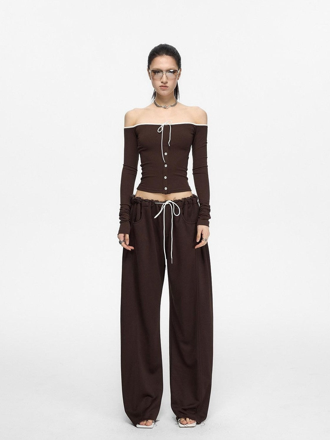 Fanptntox Satin Brushed Raw Hem Wide Leg Women's Viscose Drawstring Pants