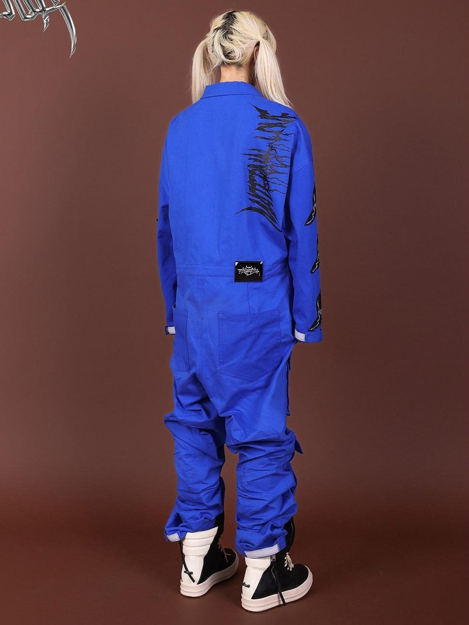 PINKSPINK Blue Patchwork Applique Embroidered Multi Pocket Women's Cotton Cargo Pants