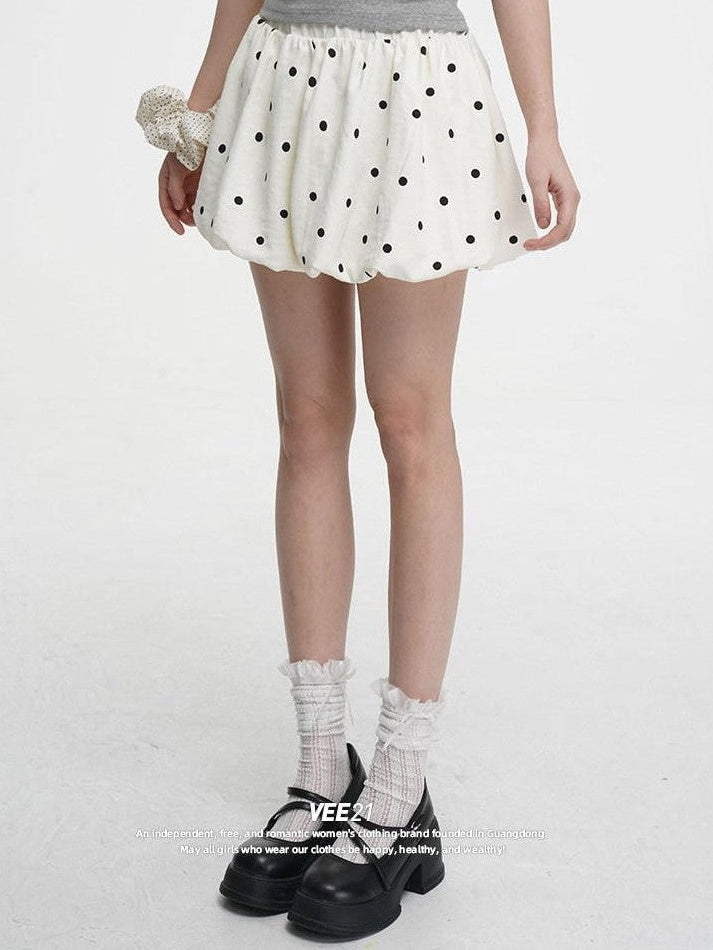 VEEMIX Ballet Polka Dot Pleated Puff A Line Women's Polyester Mini Skirts