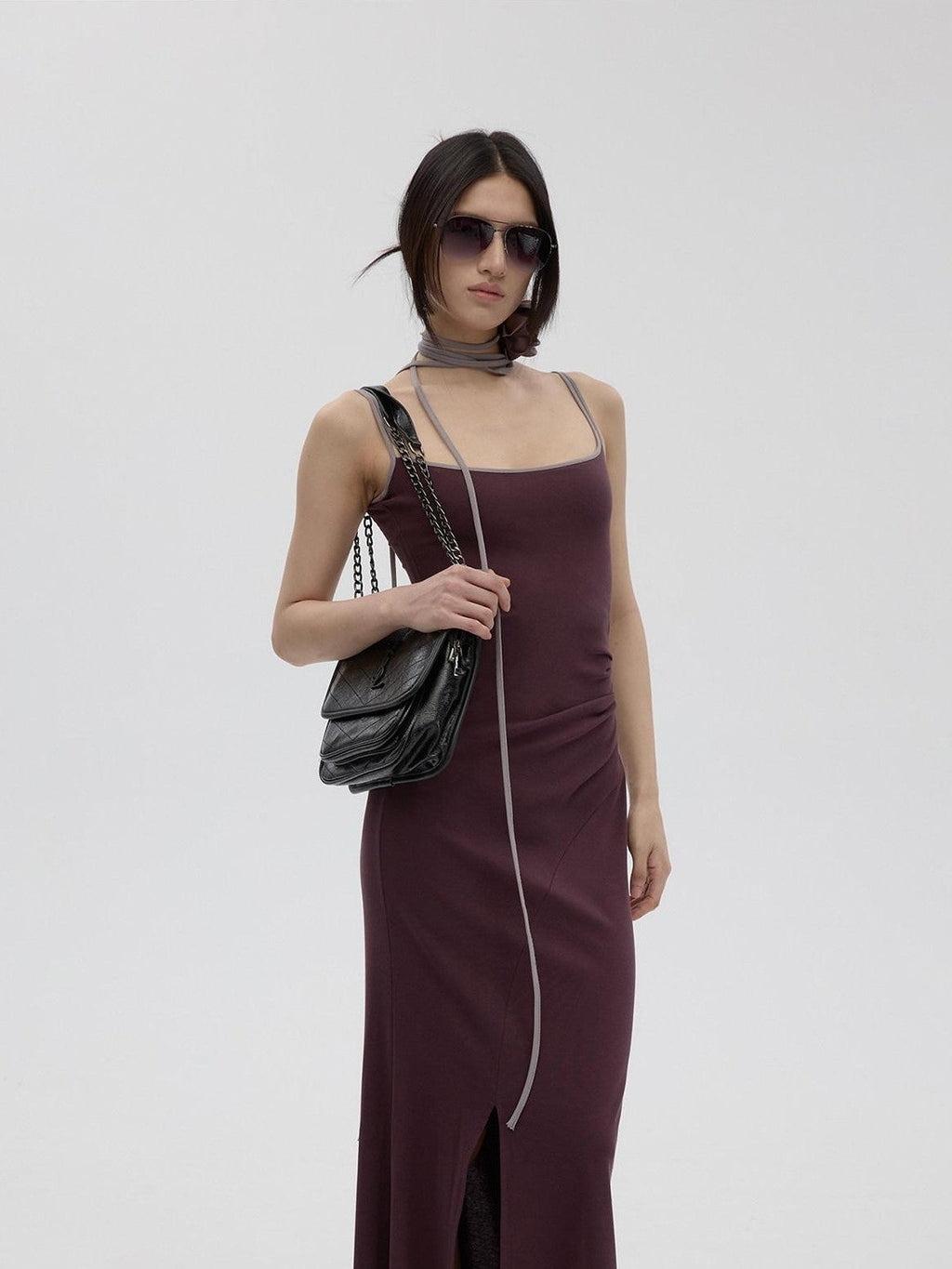 Fanptntox Purple Structured U Neck Fishtail Women's Cotton Bodycon Maxi Dresses
