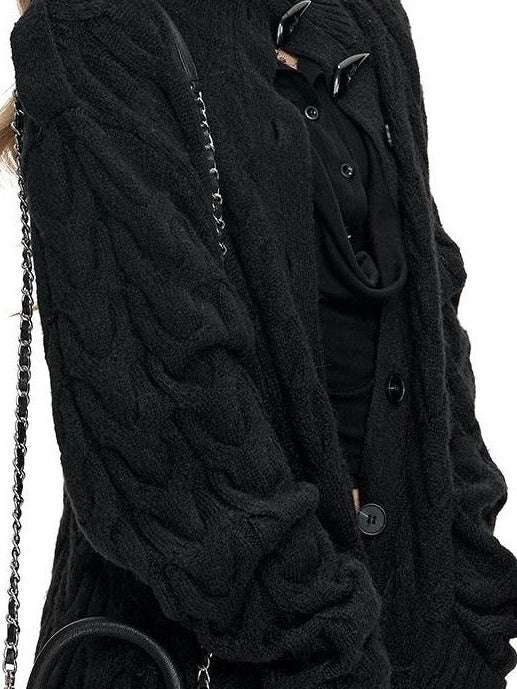 Fanptntox Black Red Cable Knit Chunky Women's Acrylic Wool Blend Button-up Cardigans