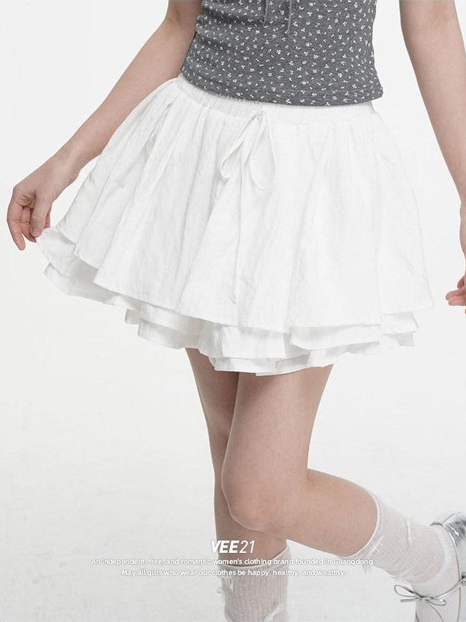 VEEMIX Pleated Ballerina A Line Tie Detail Women's Regenerated Cellulose Mini Skirts