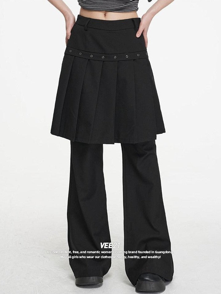 VEEMIX Faux Two Piece Micro Flare Pleated Women's Rayon Blend Skorts