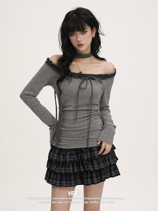 VEEMIX Black Plaid Pleated A Line Low Waist Side Zip Women's Polyester Tiered Skirts