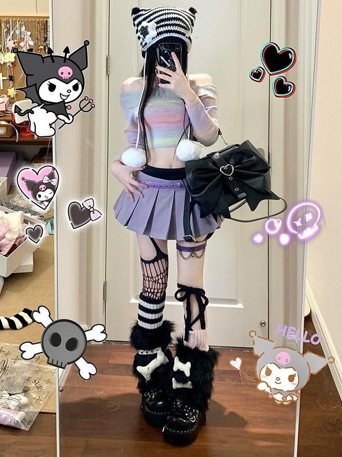 Kyouko Baby Colorful Butterfly Bardot Knit Spliced Skirt Women's Cotton Matching Skirt Sets