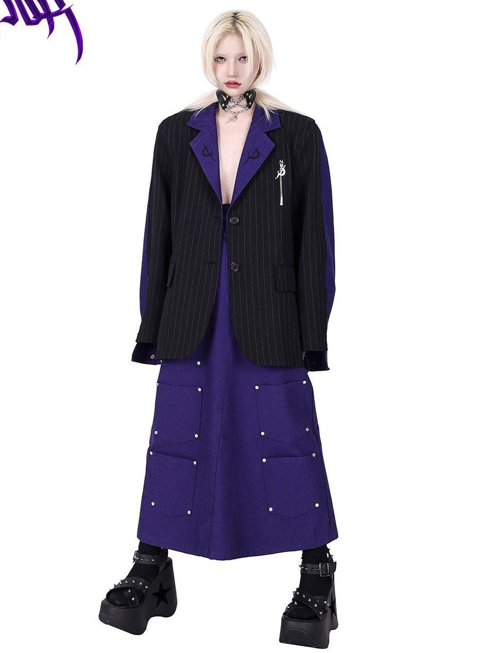 PINKSPINK Dark Purple Embroidered Multi Pocket Patchwork Women's Denim Maxi Skirts