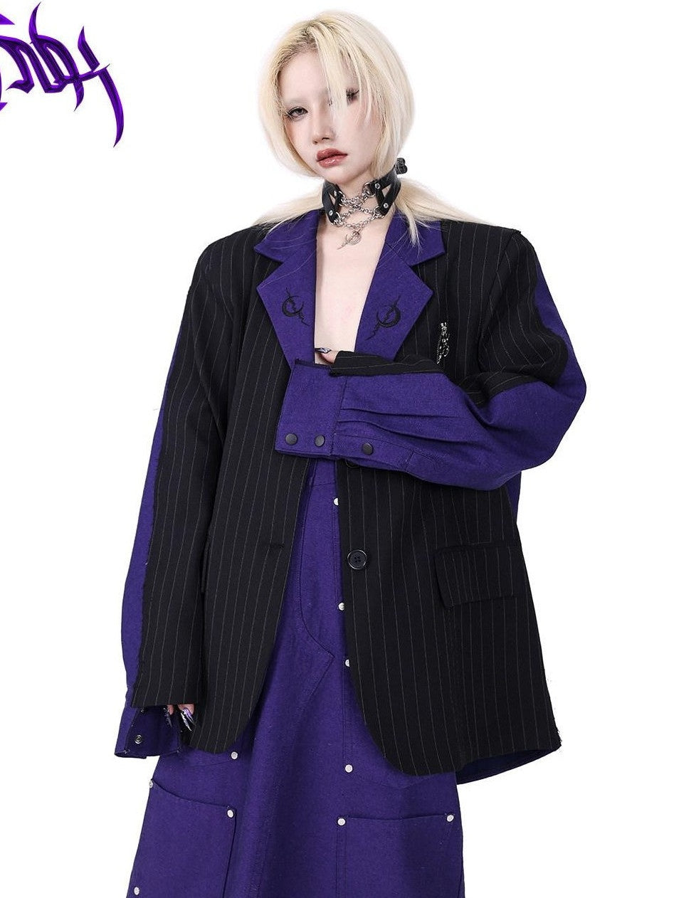PINKSPINK Dreamy Purple Patchwork Embroidered Sculpted Women's Polyester Blazers