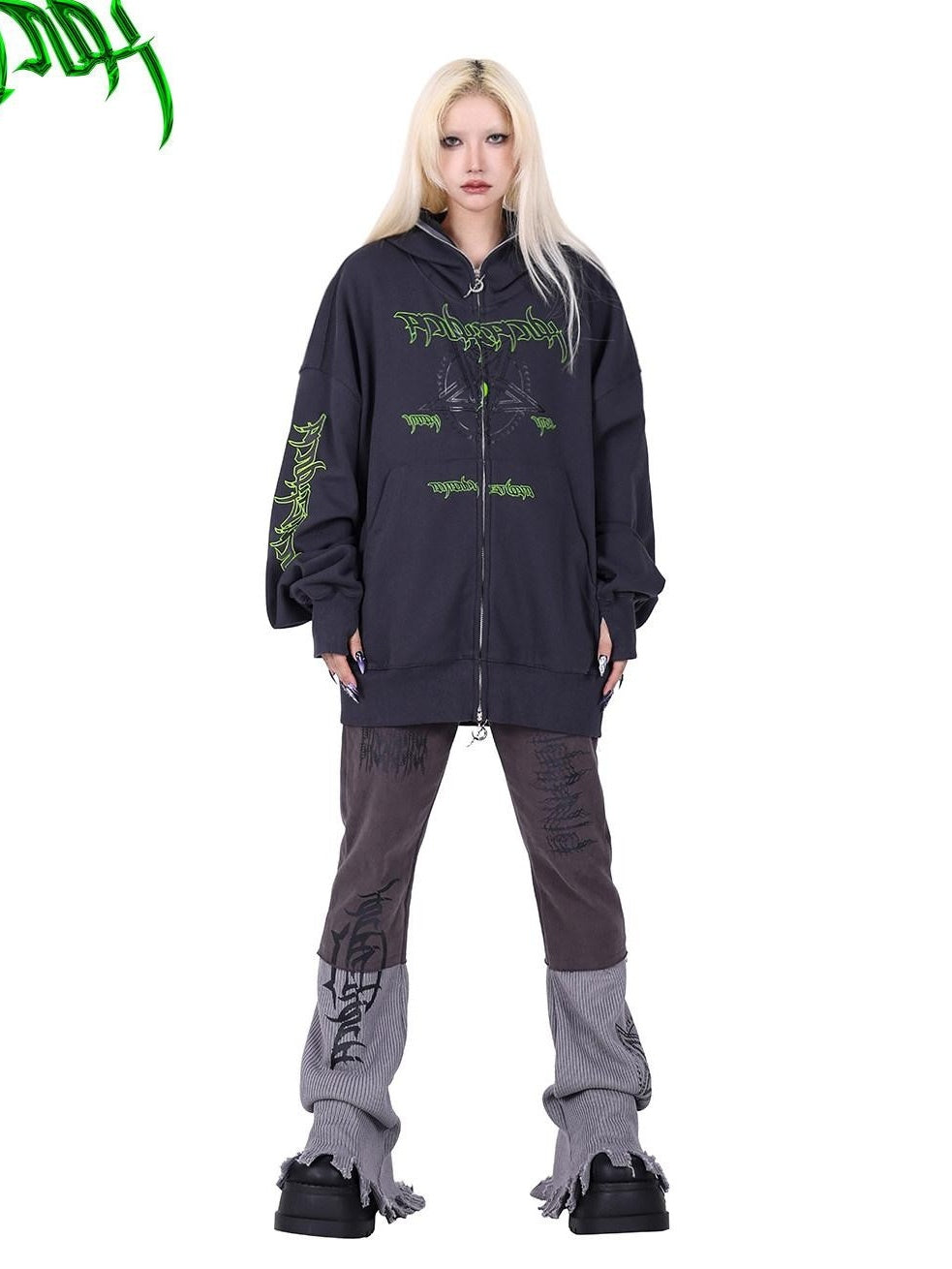 PINKSPINK Moon Star Embroidered Letter Print Double Zip Women's Cotton Zip-up Hoodies
