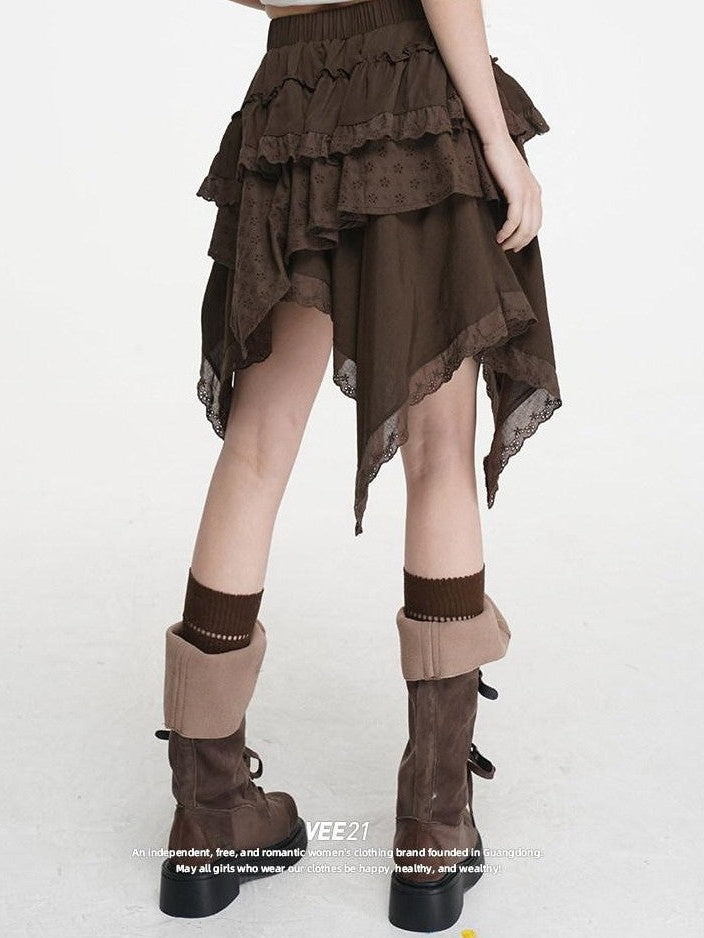 VEEMIX Black Asymmetrical Layered Patchwork Pleated Women's Cotton Blend Mini Skirts