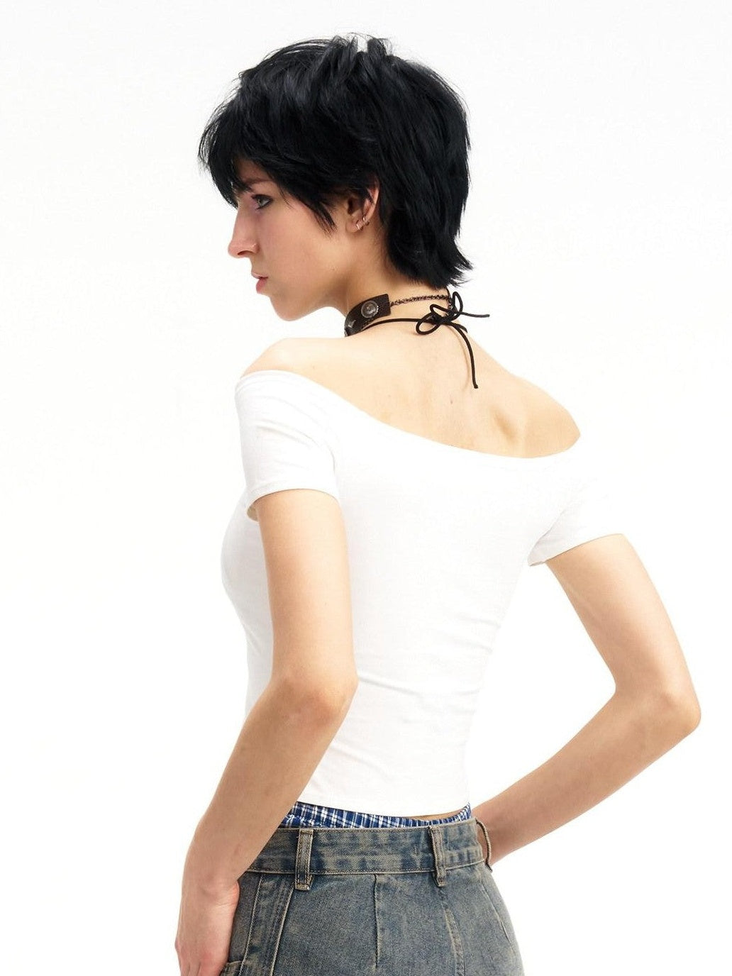 NextPassport MOF Multicolor Rhinestone Lettering Off Shoulder Women's Cotton Crop Tops