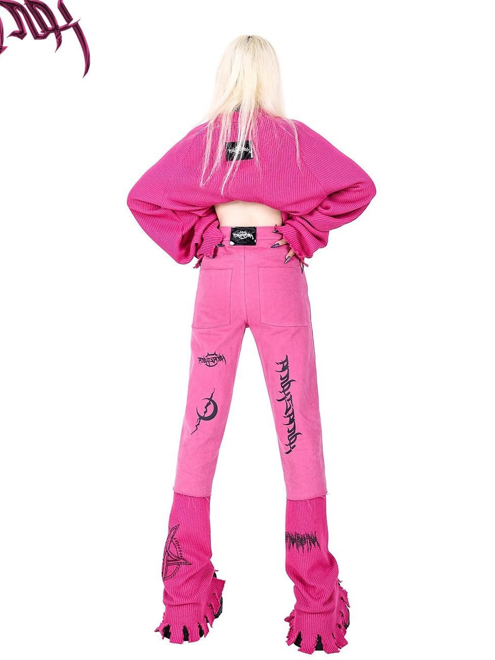 PINKSPINK Pentagram Denim Patchwork Raglan Printed Women's Knit Sweatshirts