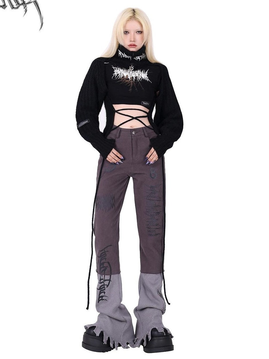 PINKSPINK Pentagram Cutout Double Zipper Tie Women's Acrylic Turtleneck Sweaters