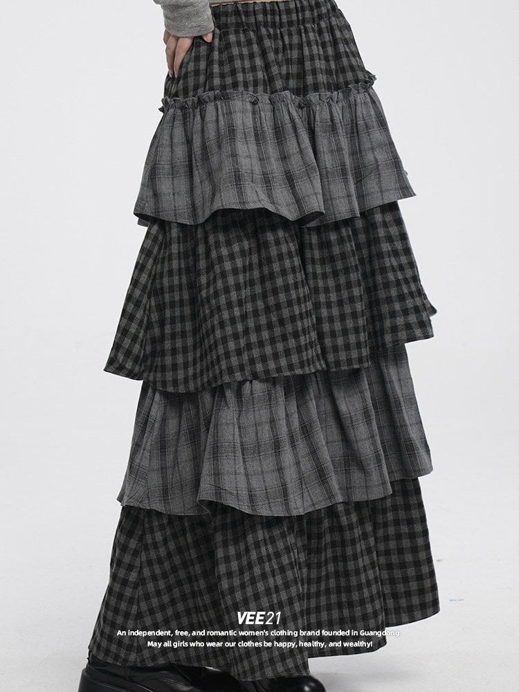 VEEMIX_Long_Two_Tone_Check_Spliced_Japanese_Women's_Polyester_Tiered_Skirts_1000591516298_MISSTT