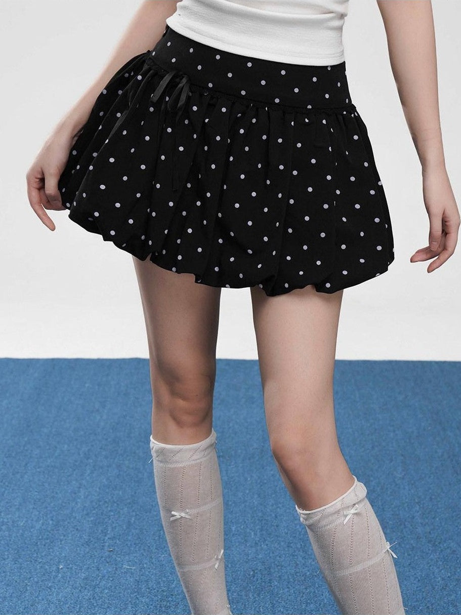 VEEMIX Gray Polka Dot Puff Balloon Bow Women's Polyester Cotton Mini Skirts