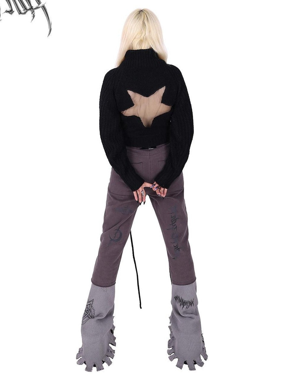 PINKSPINK Pentagram Cutout Double Zipper Tie Women's Acrylic Turtleneck Sweaters