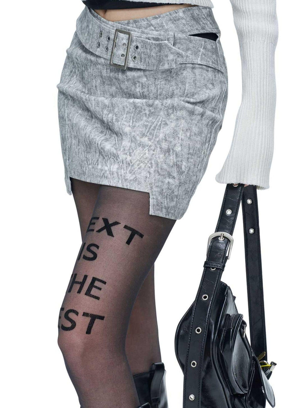 NextPassport MOF Beige Gray Cross Waist Slanted Belt Women's Cotton Blend Mini Skirts