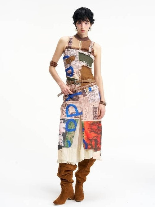 NextPassport_MOF_Newspaper_Graffiti_Strappy_Slit_Women's_Polyester_Slip_Midi_Dresses_934621511891_MISSTT
