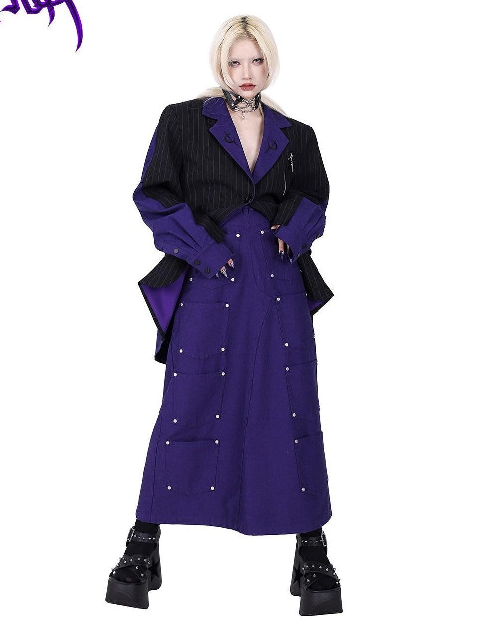 PINKSPINK Dreamy Purple Patchwork Embroidered Sculpted Women's Polyester Blazers