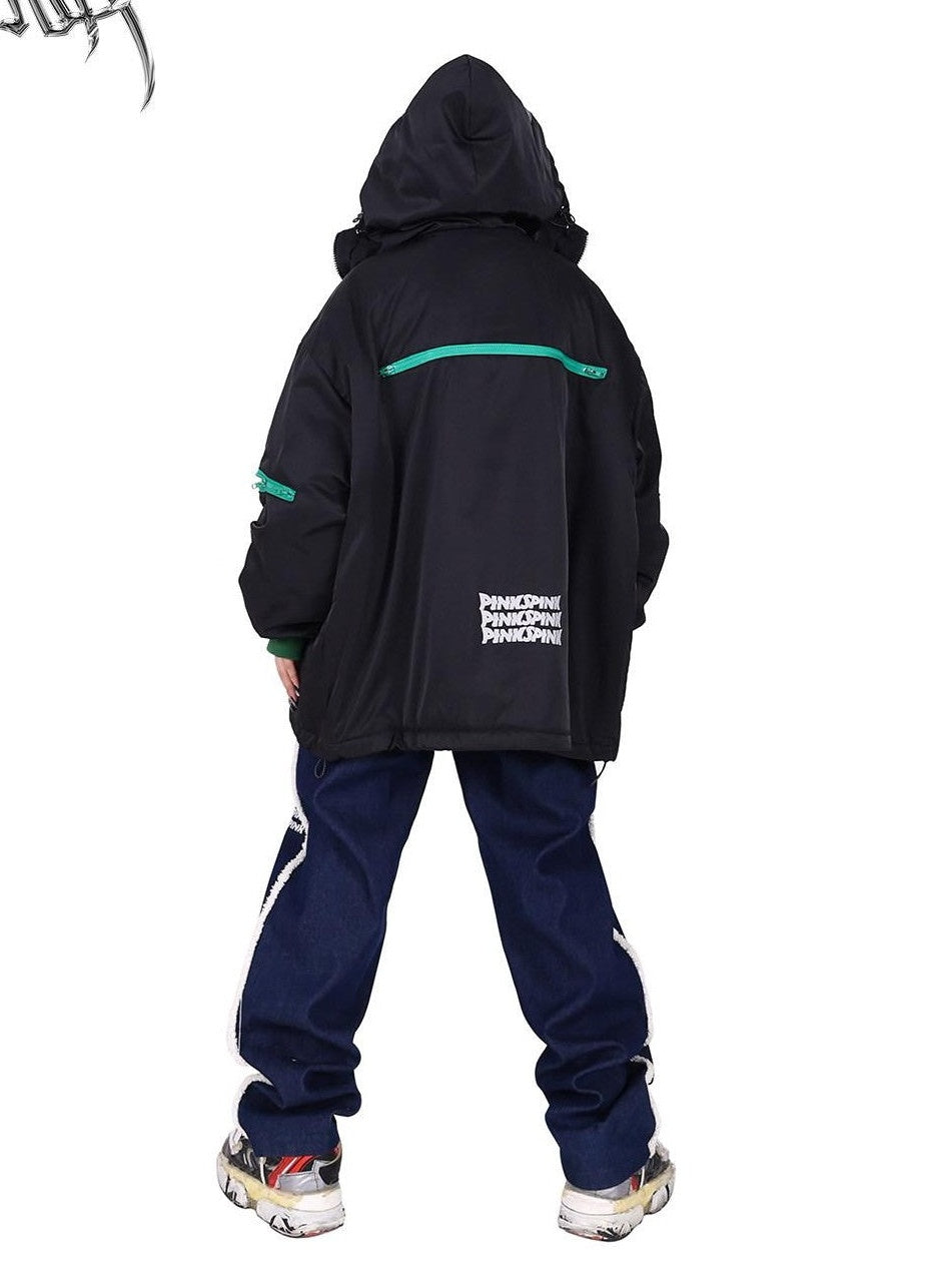PINKSPINK Navy White Stripe Patch Fleece Lined Women's Denim Straight-leg Jeans