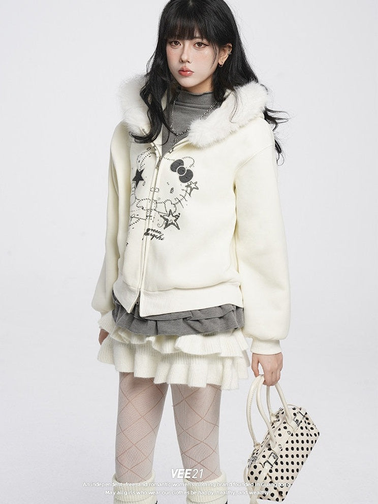 VEEMIX_Apricot_Fur_Collar_Cat_Print_Hooded_Thick_Women's_Cotton_Blend_Zip-up_Hoodies_1000678188668_MISSTT