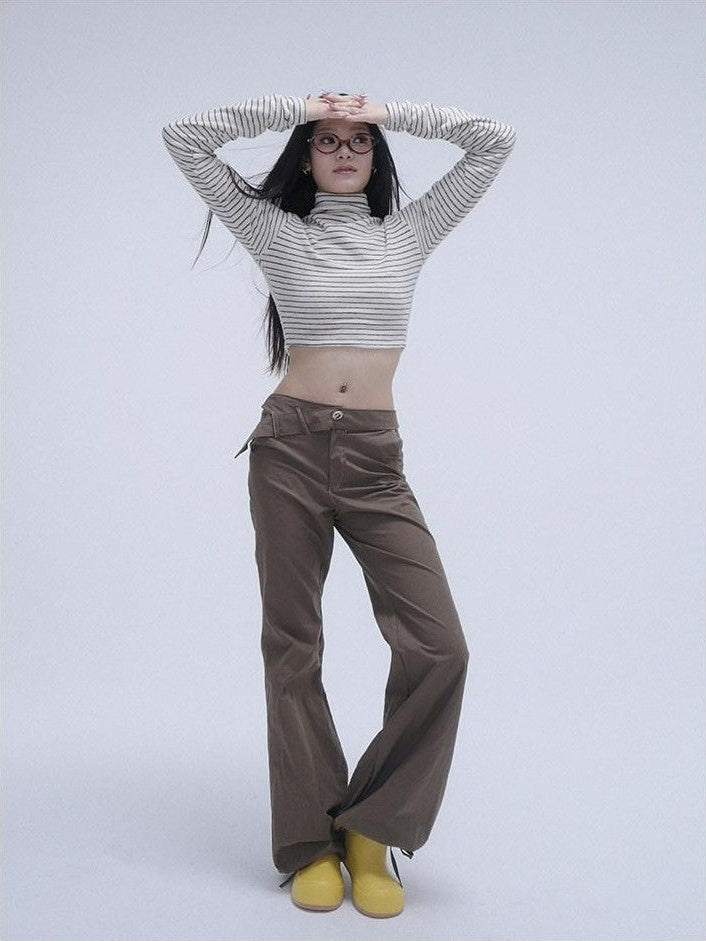 GGLOYDIUS Silver Ring Utility Cargo High Waist Women's Cotton Wide-leg Pants