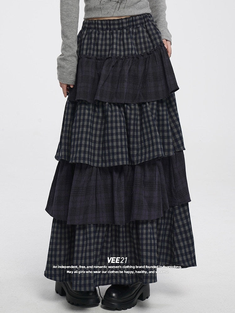 VEEMIX_Long_Two_Tone_Check_Spliced_Japanese_Women's_Polyester_Tiered_Skirts_1000591516298_MISSTT