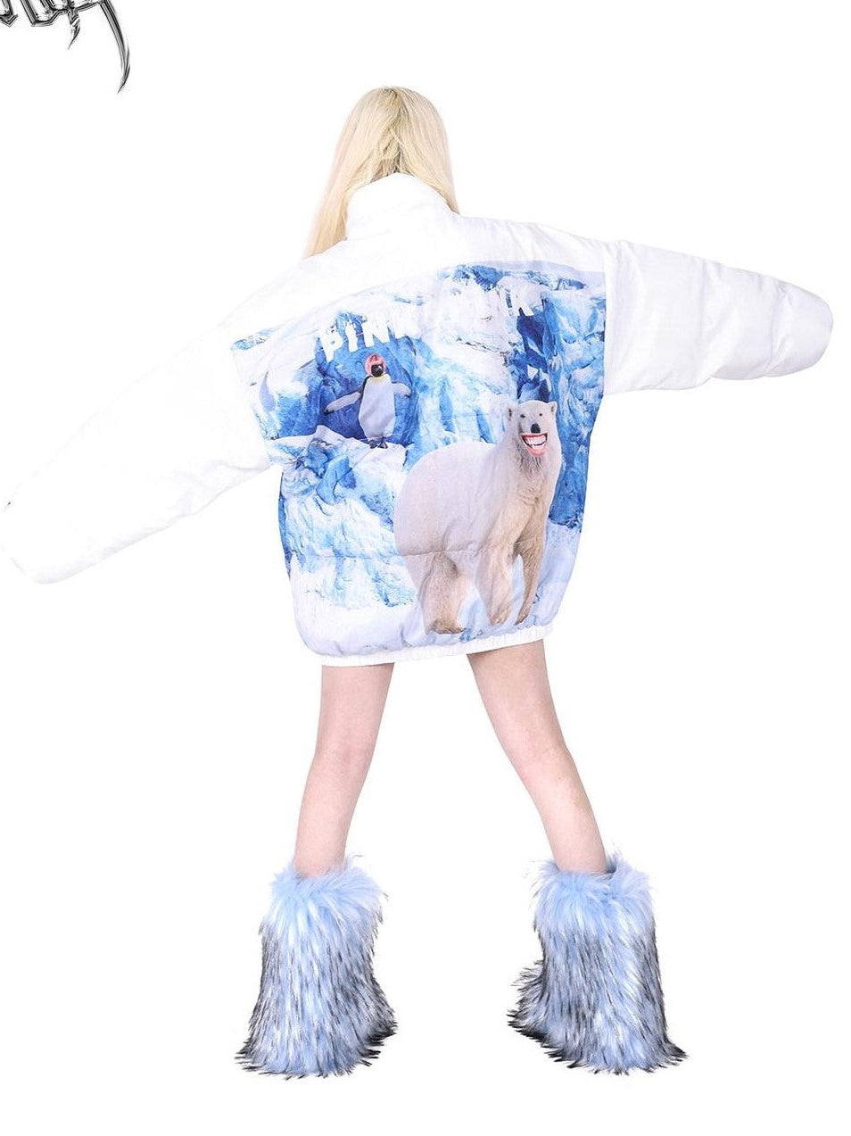 PINKSPINK Snow Mountain Polar Bear Print Stand Collar Women's Cotton Padded Puffer Jackets