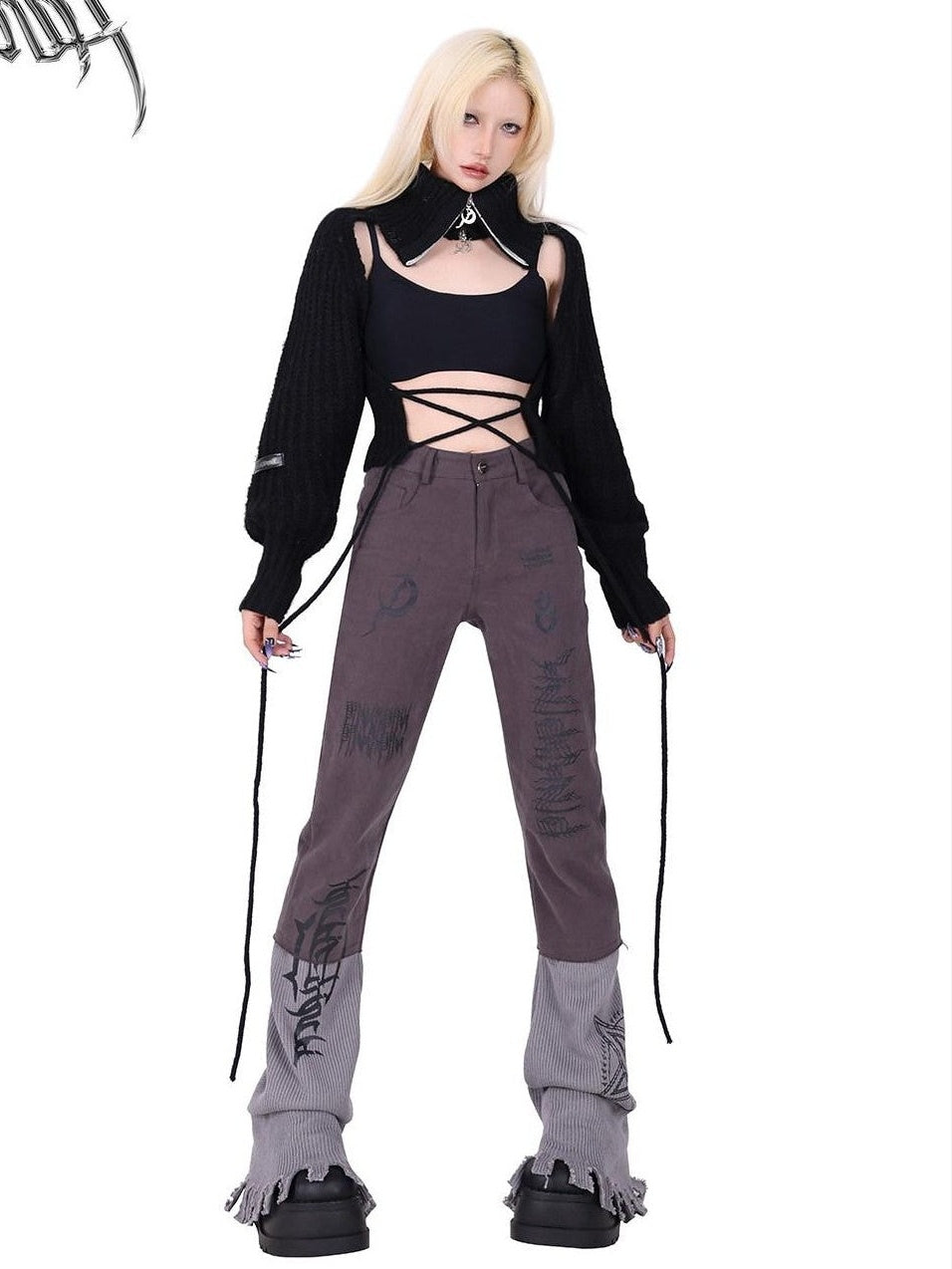 PINKSPINK Pentagram Cutout Double Zipper Tie Women's Acrylic Turtleneck Sweaters