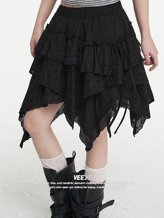 VEEMIX_Black_Asymmetrical_Layered_Patchwork_Pleated_Women's_Cotton_Blend_Mini_Skirts_1022012745433_MISSTT