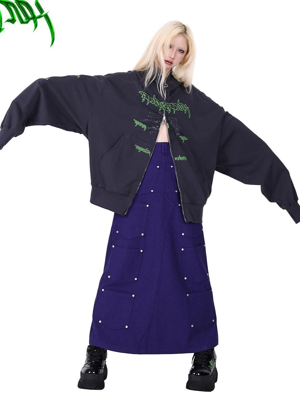 PINKSPINK Moon Star Embroidered Letter Print Double Zip Women's Cotton Zip-up Hoodies