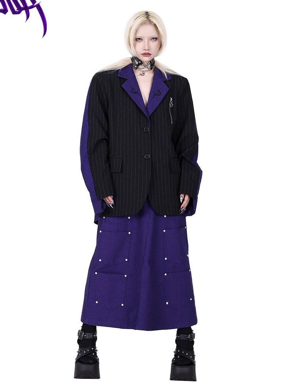 PINKSPINK Dreamy Purple Patchwork Embroidered Sculpted Women's Polyester Blazers