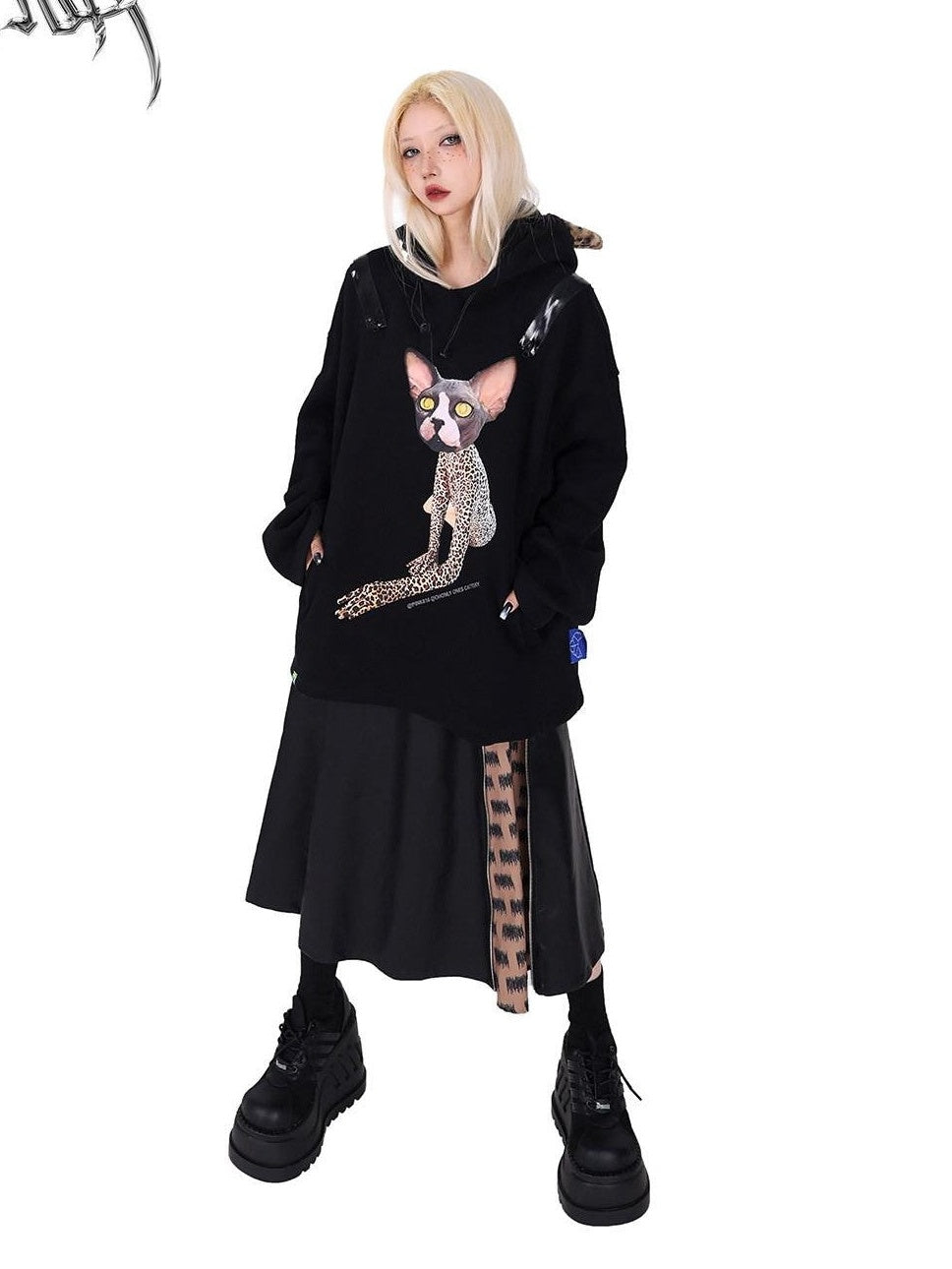 PINKSPINK Rock Colorblock Zipper Lettering Aline Women's Faux Leather Skirts