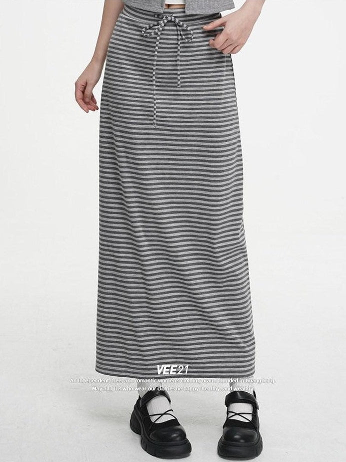 VEEMIX Striped Tie Waist Slim H Women's Polyester Rayon Blend Bodycon Maxi Dresses